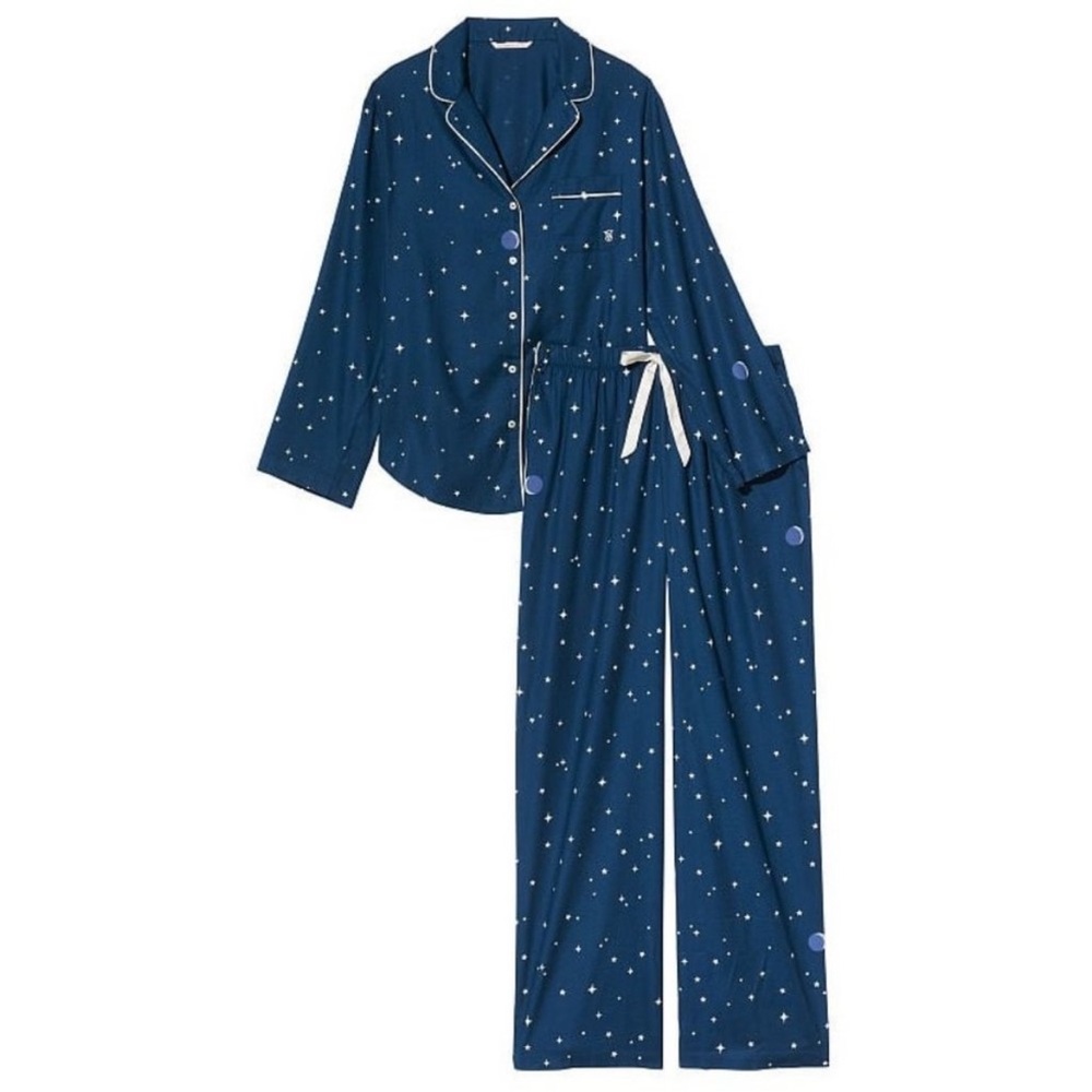 Victoria’s Secret Navy Blue Star Moon Modal Pajama Set Long Sleeve Pant Med Long
